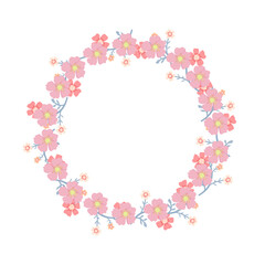 Pink Floral Wreath with Empty Center, Decorative Circular Flower Pattern for Text, Card Design, Fabric, Tablecloth, Wallpaper and Interior Decoration