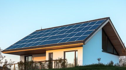 Fototapeta premium Solar panel installation on house roof for renewable energy generation