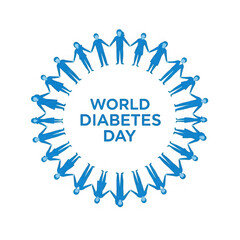 World diabetes day circular formation of glowing blue people holding hands isolated on transparent background