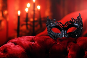 elegant masquerade mask on velvet cushion