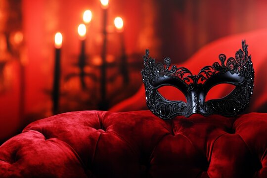 elegant masquerade mask on velvet cushion