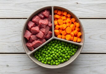 Healthy Dog Food Beef, Carrot, and Pea Meal Prep in Divided Bowl