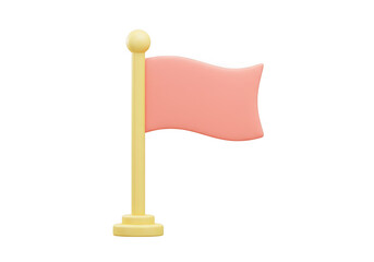 Pink flag on a yellow pole isolated on transparent background