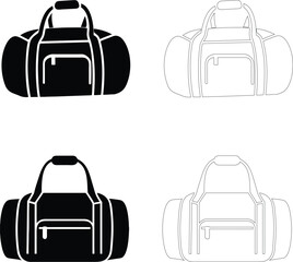 Silhouette of a sports duffel bag, flat bold black vector, simple modern style