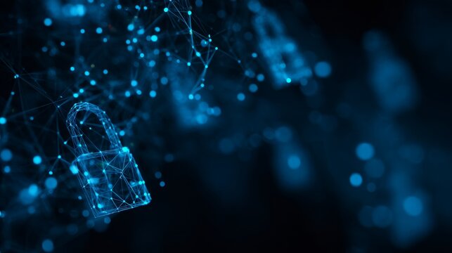 Abstract technology network with connected dots and lines on blue background, digital communication and data flow concept, modern global networking and big data visualization