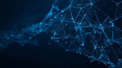 Abstract technology network with connected dots and lines on blue background, digital communication and data flow concept, modern global networking and big data visualization