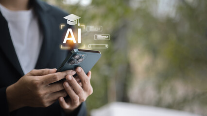 Artificial Intelligence Learning and Mobile Technology Concept