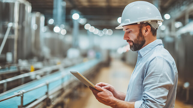 Technician overseeing automated production line with smart monitoring tools in - Powered by Adobe