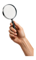 Obraz na płótnie Canvas Hand holding a magnifying glass against.