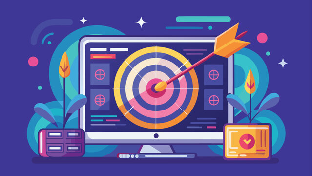 An artistic depiction of a target with arrows and a dart, emphasizing accuracy and skill in hitting the bullseye..eps