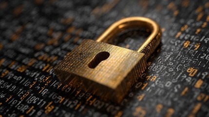 Secure digital data protection concept with padlock and binary code background, illustrating cybersecurity, online privacy, and information security technology
