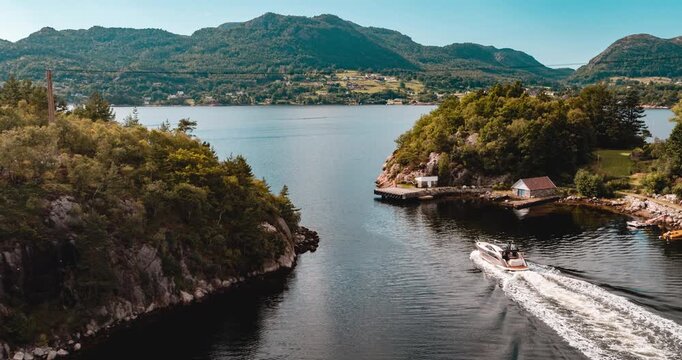 yacht entering the fjord in norway