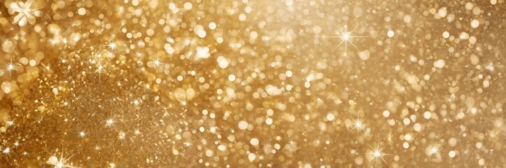 Dazzling gold sparkle background with bright bokeh lights, perfect for festive celebrations, parties, and holiday decorations, creating a luxurious and radiant atmosphere.