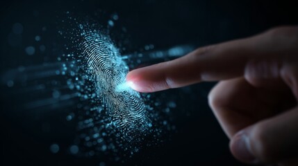 Digital fingerprint scanner detecting biometric identity for secure access, illustrating cybersecurity, data protection, and secure authentication technology