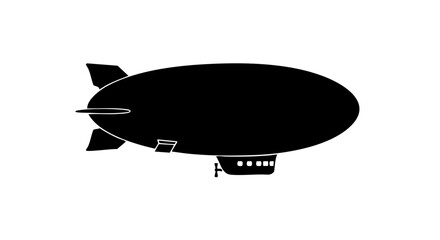 A monochrome graphic of a blimp against an empty canvas.