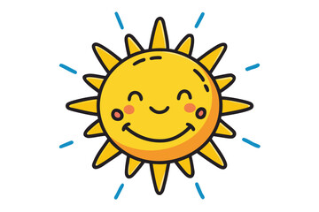 Fototapeta premium Cheerful cartoon sun smiling with radiating rays in a bright and inviting illustration for various applications.