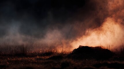 Fototapeta premium Intense fire burning in remote wilderness landscape