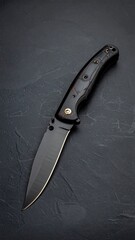 Dark folding knife on slate