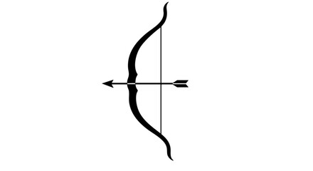 Simple illustration of a bow and arrow in black and white.