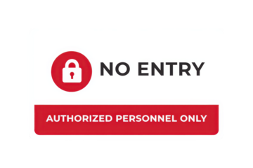 A security sign indicating restricted access, stating "NO ENTRY" and "AUTHORIZED PERSONNEL ONLY," with a padlock symbol.