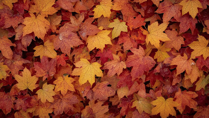 A vibrant carpet of fallen autumn leaves in shades of red, orange, and yellow.