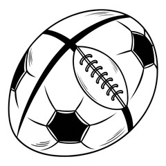 "Black and White Sports Ball Illustration &ndash; Combination of Soccer Ball and American Football Design"