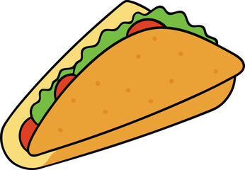 A Deliciously Illustrated Taco with Lettuce and Tomato Filling on a White Background