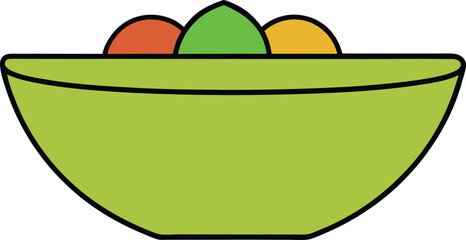A Simple Illustration of a Green Bowl Filled with Colorful Fruit