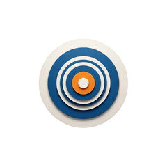 Minimalist layered bullseye icon with orange and blue concentric circles. A three-dimensional graphic design representing precision, strategy, and achievement