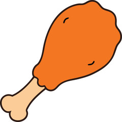 A simple, stylized illustration of a golden-brown chicken drumstick on a white background