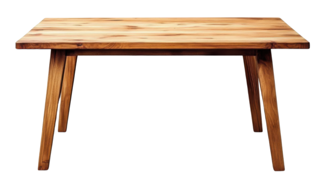 Wooden oak table with legs isolated on transparent background.