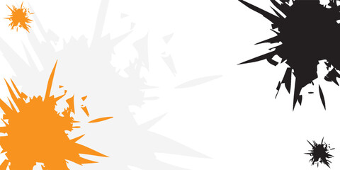 Dynamic Abstract Ink Splatters with Spiky Edges in Orange Black and Grey.