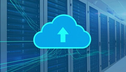Conceptual illustration of cloud storage and data uploading process