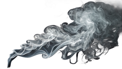 Wisps of grey smoke swirl and dance gracefully, isolated on transparent background, creating an ethereal and abstract texture