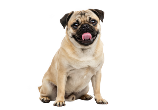 Cute pug dog sitting isolated on transparent background