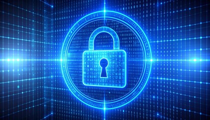 3D digital illustration of a padlock in a futuristic technology style