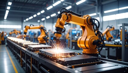 Advanced industrial robot working on a manufacturing assembly line