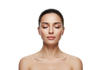 Beautiful young woman with closed eyes isolated on transparent background