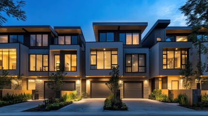 Fototapeta premium A row of modern homes at night
