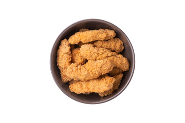 Breaded chicken bites in a bowl isolated over white background