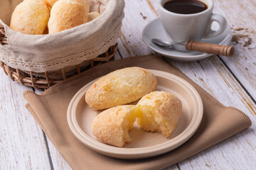 Cheese buns, typical south american biscuits with coffee