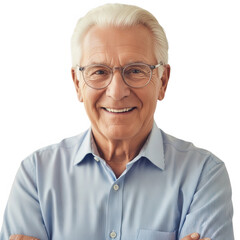 Fototapeta premium Smiling senior man wearing glasses isolated on transparent background