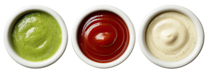Three small white bowls of sauces (1)