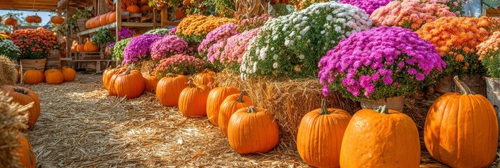 Autumn Pumpkin Decorations Harvest Festival Display banner background