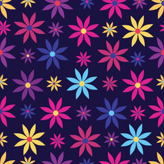 A vibrant Colorful floral seamless pattern, geometric flowers. Good for textile print or wrapping paper