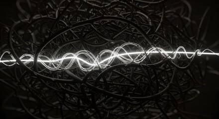 A glowing thread weaves through a tangle of thorns, a powerful metaphor for an elegant solution, simplicity, and clarity in chaos