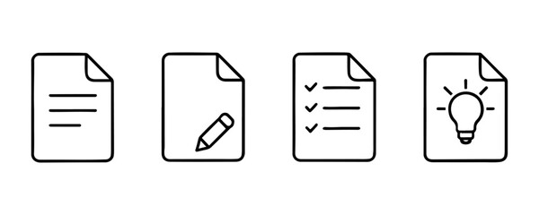 document file vector icon set line border design editable note search folder pencil list lock write contract solid thin modern symbol communication organization business print find information paper