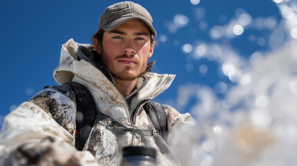 Glacier Research Station Ice Measurement with GPS Device in Nature