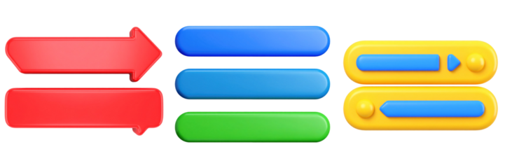 3D Plastic Style Scroll Bar Interface Icons Featuring Arrows And Color Bars Isolated On Transparent Background