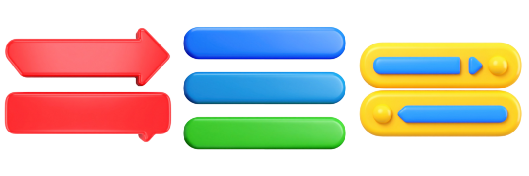 3D Plastic Style Scroll Bar Interface Icons Featuring Arrows And Color Bars Isolated On Transparent Background